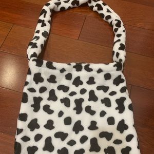 y2k cow print fur tote bag